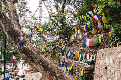 Nepalese flags on the way down from Monkey Temple,  Kathmandu, Nepal