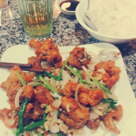 Deep Fried Frog with rice and draught beer