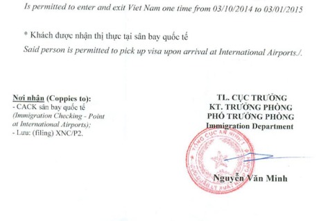 Pre-Approval letter for VISA on Arrival at the airport