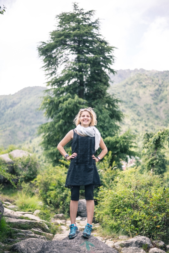 Anna is posing while walking around Dharamkot and Bhagsu, Dharamsala, India
