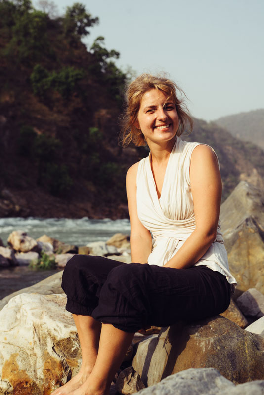 Anna enjoying Ganga view, Rishikesh, India